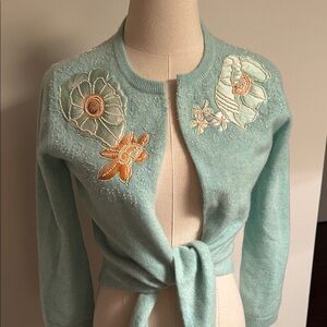 Cashmere beaded vintage cardigan with silk lining
